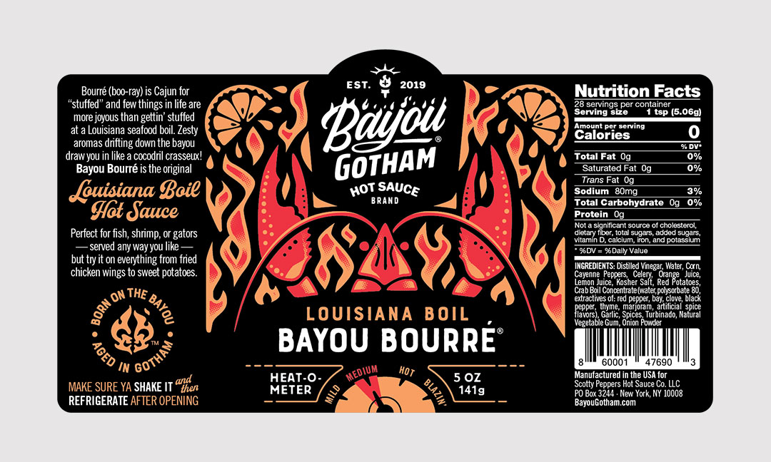 BCBD-bayou-gotham-hot-sauce-bayou-bourre-label BCBD Bayou Bourré Label